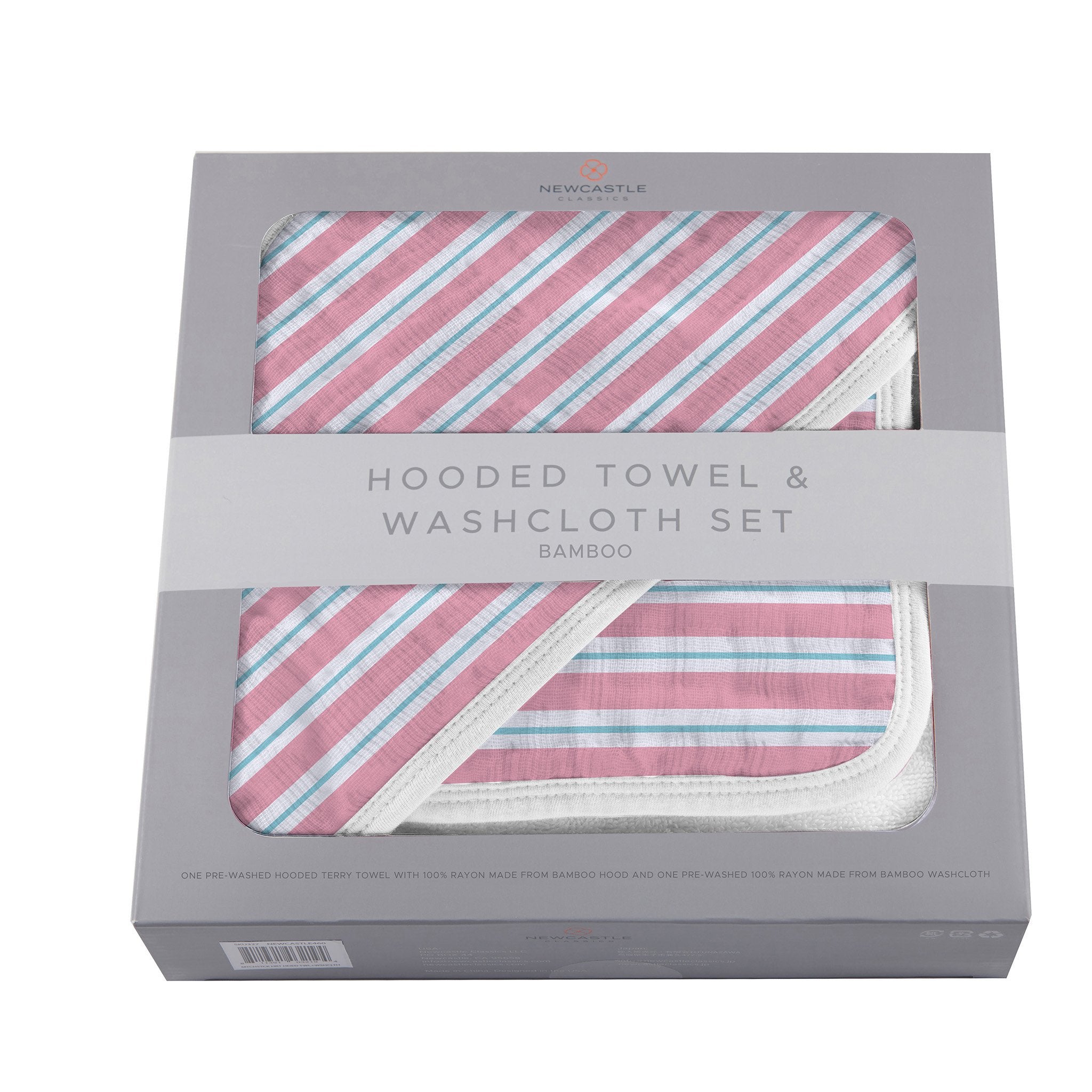 Newcastle Classics Candy Stripe 100% Bamboo Cotton Hooded Towel and Washcloth Set