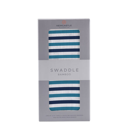 Newcastle Classics Blue and White Stripe Ultimate Road Trip 100% Soft Cotton Swaddle 47