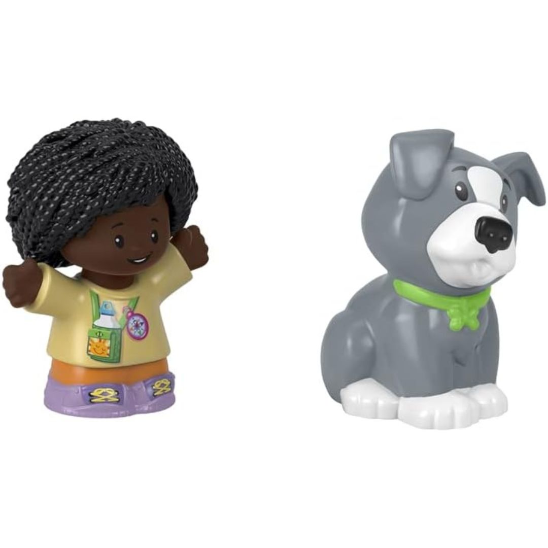Fisher-Price Little People 2 Pack Action Figure Toy, Hiker Girl and Grey Dog