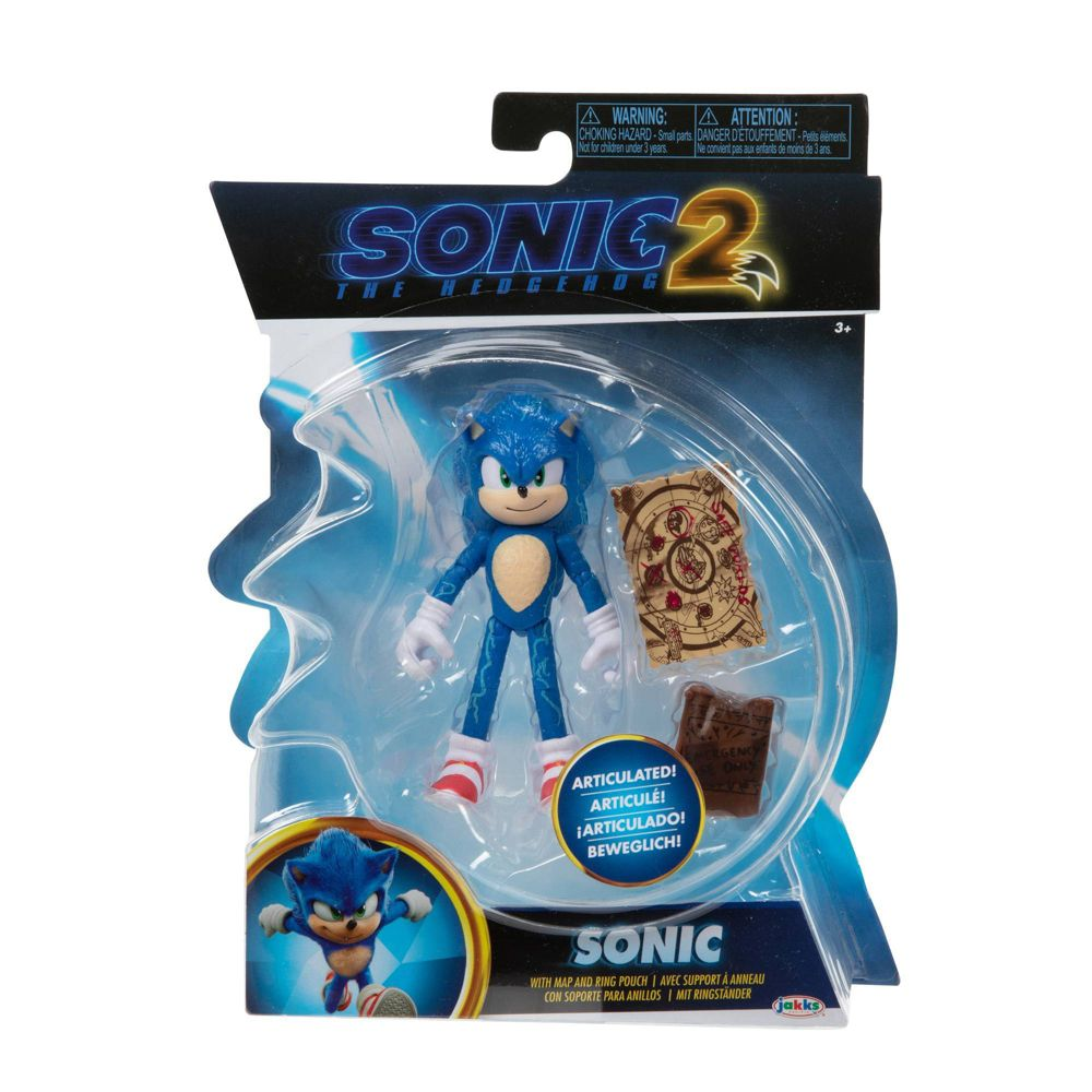 Sonic the Hedgehog 2 Sonic 4-Inch Action Figure with Map and Ring Pouch Toy