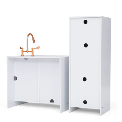 Little Chef Milano Two-Piece Modular Modern Delight Play Kitchen with Cooking Accessories, Faux Marble Finish, & Rose Gold Hardware, White