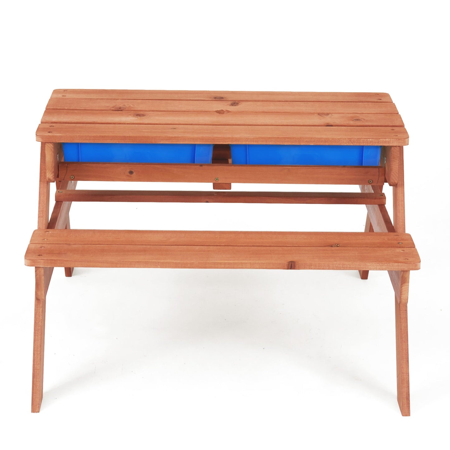 Teamson Kids Outdoor Wooden Picnic Table with 2 Sensory Bins for Sand/Water Play Plus Accessories, Warm Cherry