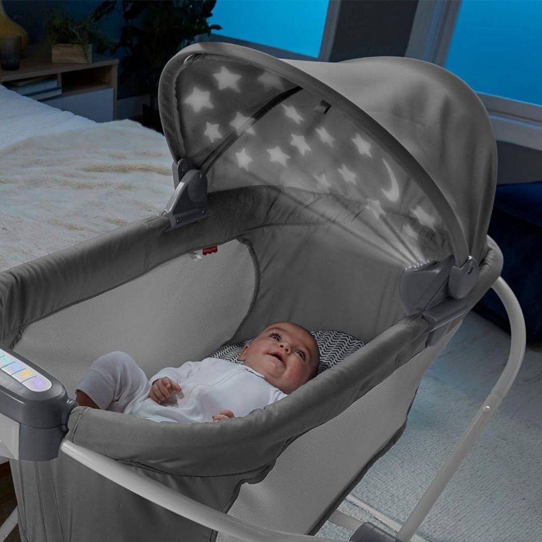 Fisher-Price Baby Crib Soothing View Projection Bassinet Portable Cradle with Lights