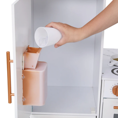 Little Chef Milano Two-Piece Modular Modern Delight Play Kitchen with Cooking Accessories, Faux Marble Finish, & Rose Gold Hardware, White