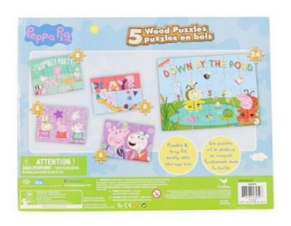 Peppa Pig 5 Wood Puzzles with Wooden Storage Box