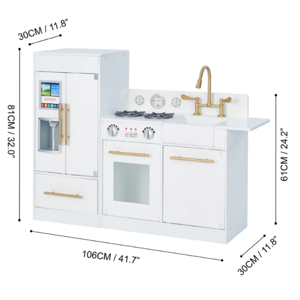 Teamson Kids Little Chef Chelsea Modern Play Kitchen, White/Gold