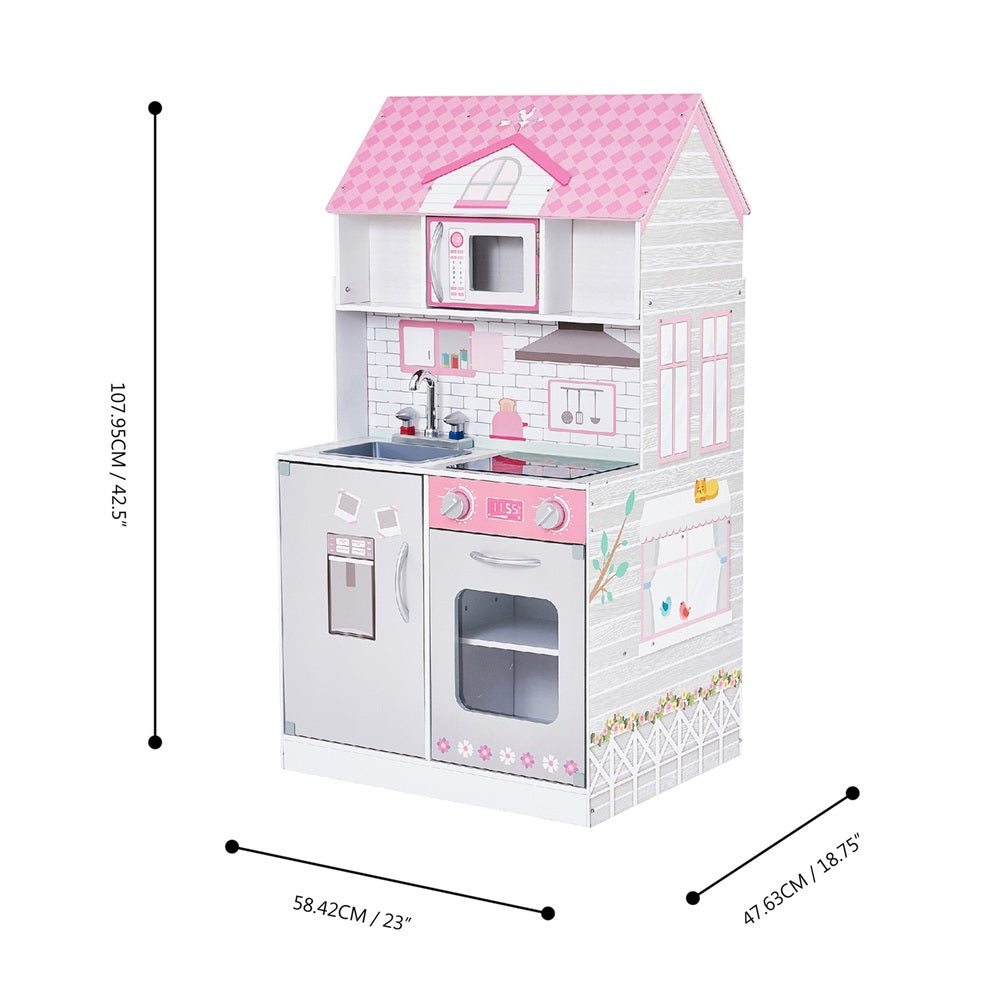 Teamson Kids - Wonderland Ariel 2 in 1 Doll House & Play Kitchen - Pink / Grey
