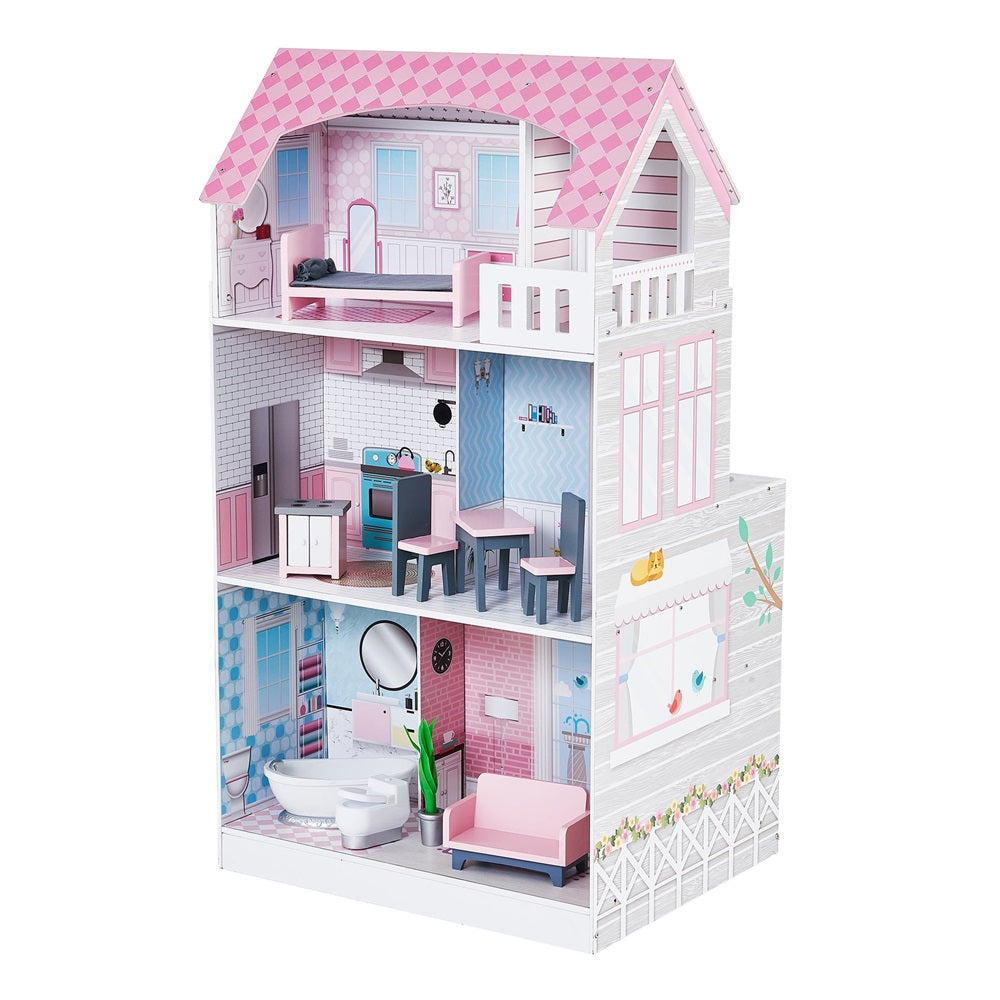 Teamson Kids - Wonderland Ariel 2 in 1 Doll House & Play Kitchen - Pink / Grey
