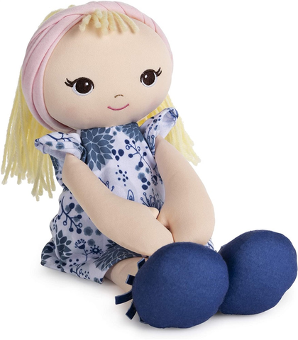 GUND Baby Toddler Doll Plush Blonde, Blue Floral Dress, 8