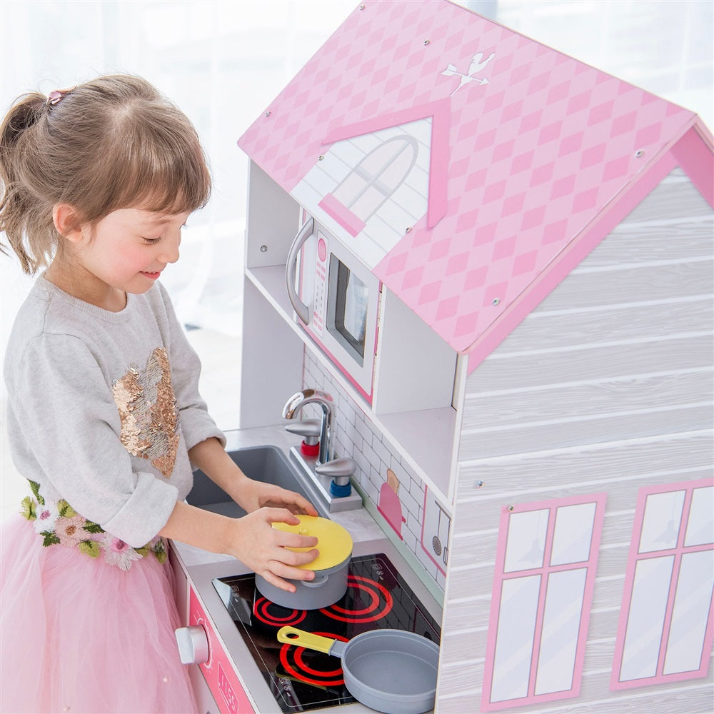 Teamson Kids - Wonderland Ariel 2 in 1 Doll House & Play Kitchen - Pink / Grey