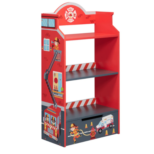 Teamson Kids Fantasy Fields Little Fire Fighters Bookshelf with Drawer, Red