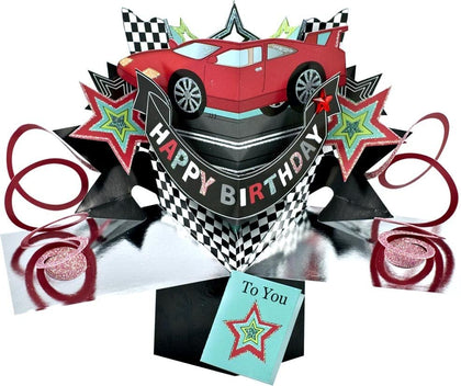 Second Nature Mailable Happy Birthday Cars Pop Up Greeting Card - POP006