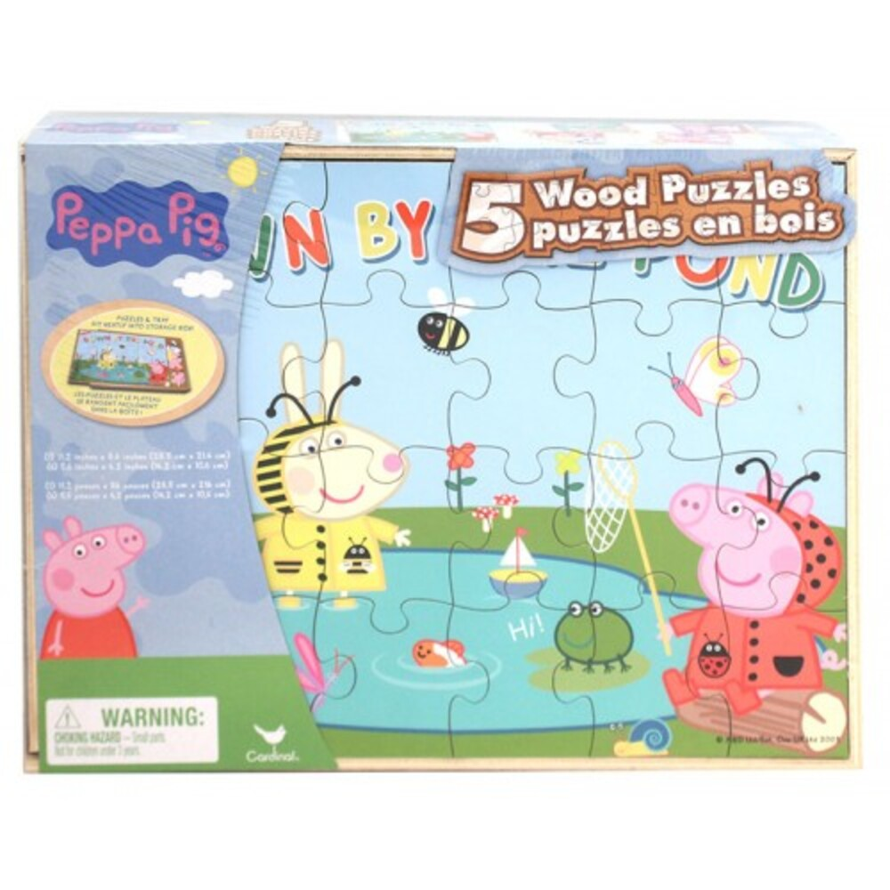 Peppa Pig 5 Wood Puzzles with Wooden Storage Box