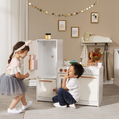 Little Chef Milano Two-Piece Modular Modern Delight Play Kitchen with Cooking Accessories, Faux Marble Finish, & Rose Gold Hardware, White
