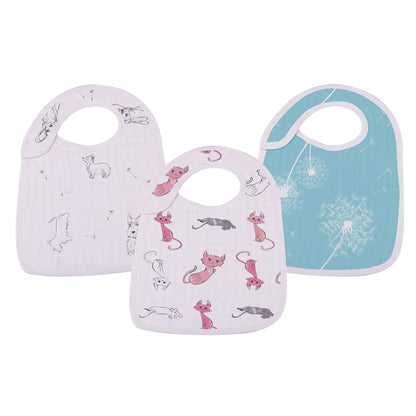 Dandelions 100% Natural Bamboo Muslin Cotton Snap Bibs, 3 Pack