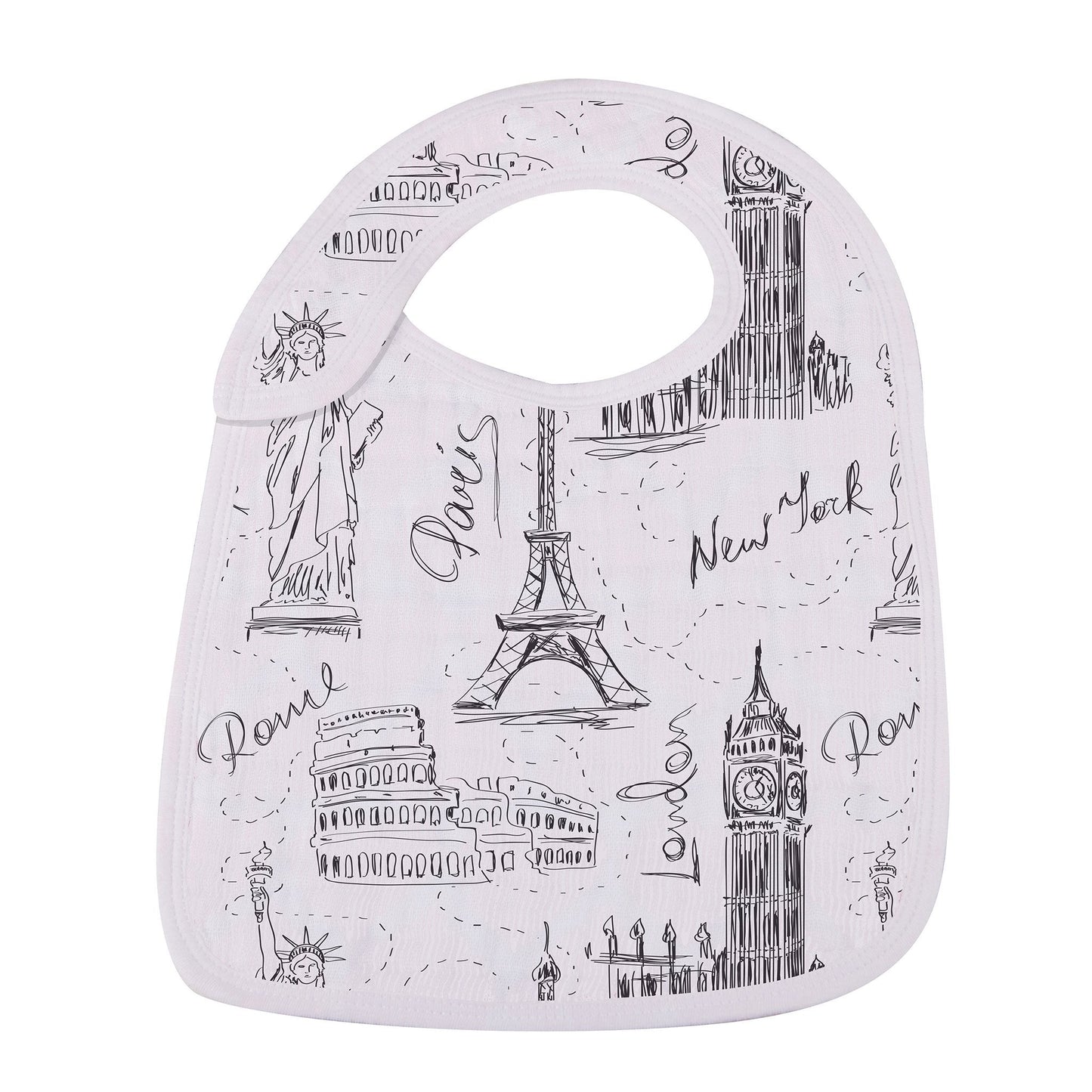 London, Paris, New York 100% Natural Bamboo Muslin Cotton Snap Bibs, 3 Pack