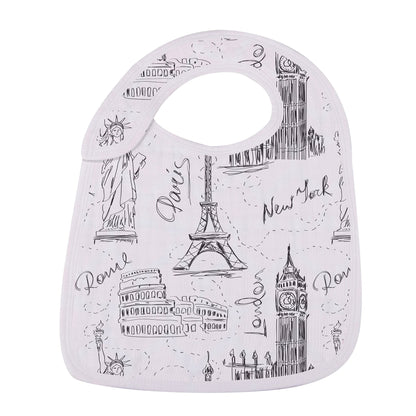 London, Paris, New York 100% Natural Bamboo Muslin Cotton Snap Bibs, 3 Pack
